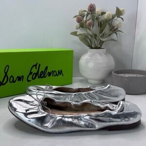 Sam Edelman Felicia Leather Ballet Flats Silver I10750L023 Women's 8 M Metallic